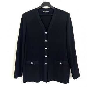 St. John Black Basics Crystal Buttons Knit Cardigan Size 12 Black